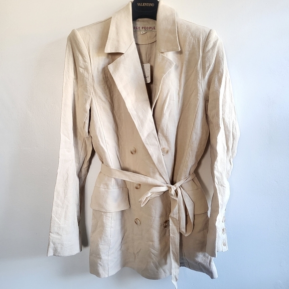 Free People Olivia Double Breasted Linen Blend Pebble/Sand Blazer New XS - Picture 14 of 17